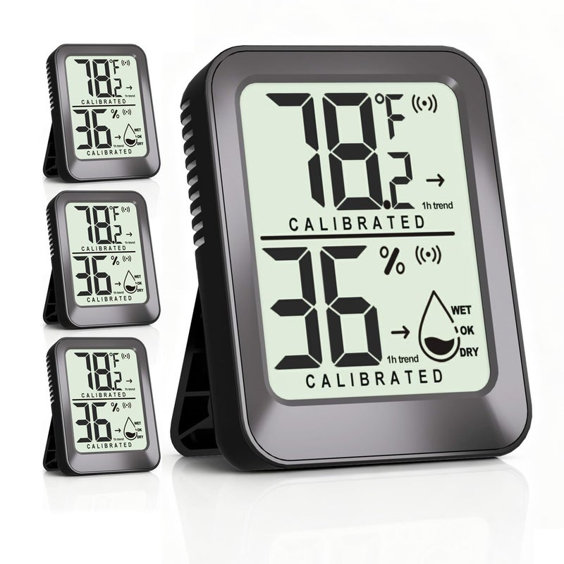 Antonki 4 Pack Mini Room Thermometer Hygrometer Indoor Temperaure and Humidity Monitor Gauge Meter for Home, Baby Room, Office, Incubator, Greenhouse, Reptile - Battery Included - Black - Image 1